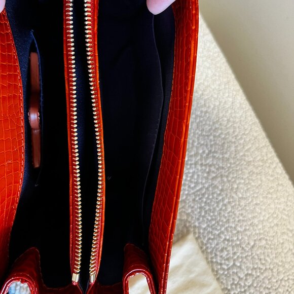 Aspinal of London Mayfair Bag Deep Shine Marmalade Ombre Croc - Picture 9 of 14